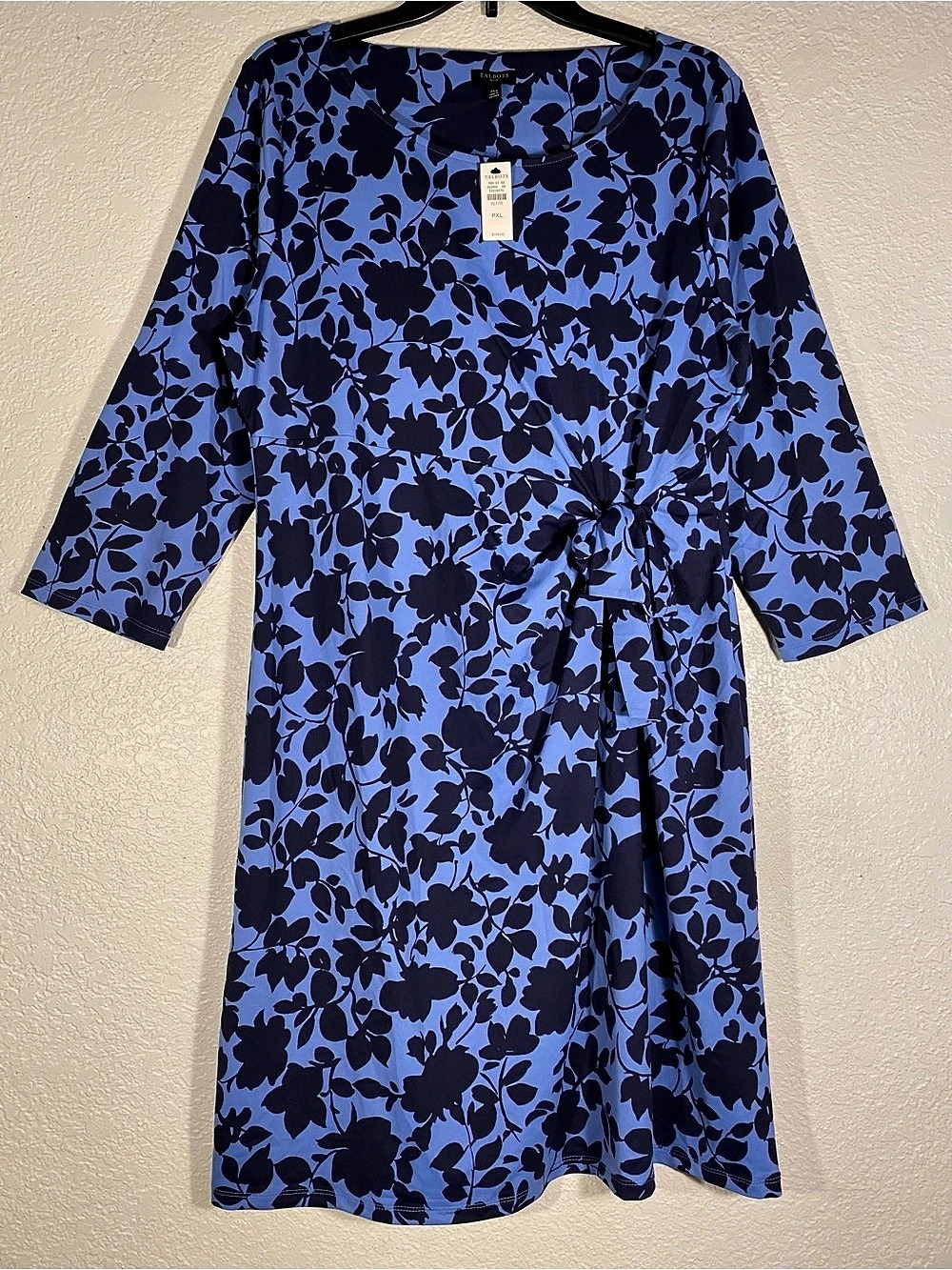 Talbots Floral Knot Waist Dress Floral Tie-Front Midi Dress Blue XL NWT